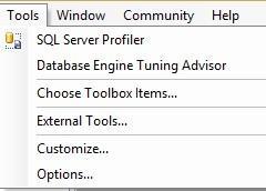 بخش های منو tools در sql server